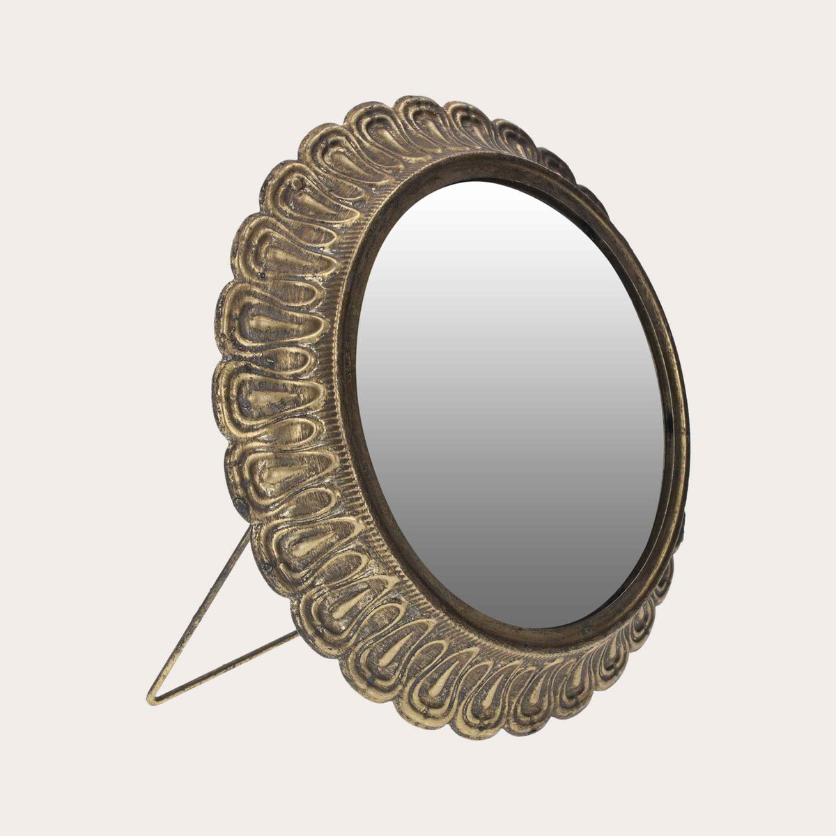 Specchio Arrotondato con Cornice in Ottone a Petali