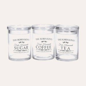 Trío de Botes de Vidrio para Azúcar, Café y Té