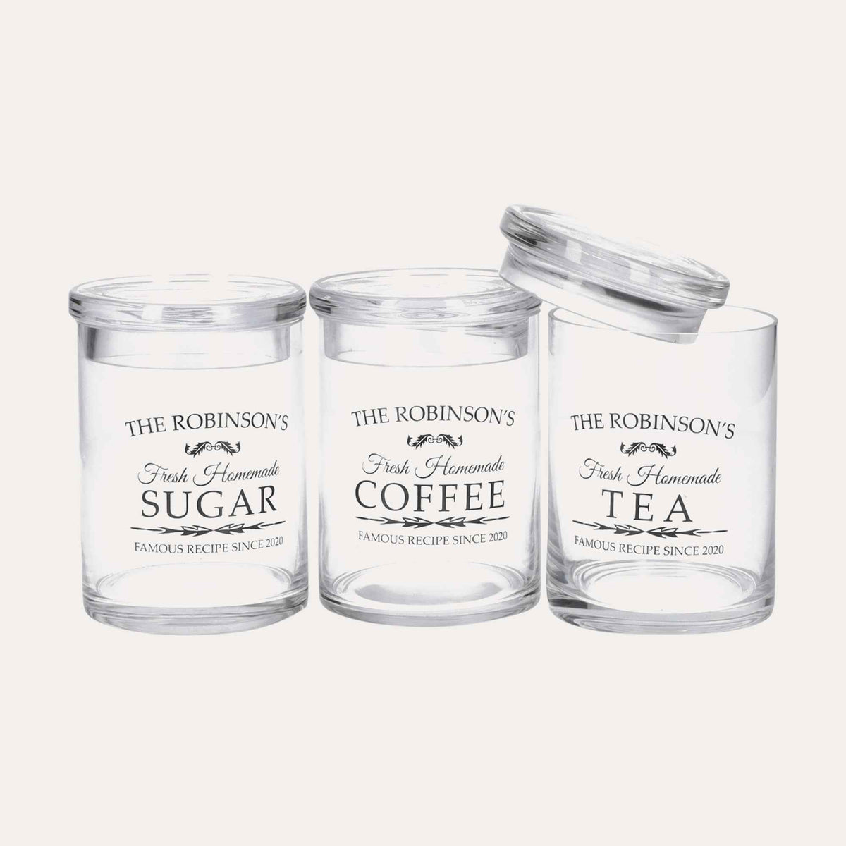 Trío de Botes de Vidrio para Azúcar, Café y Té
