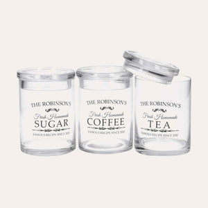 Trío de Botes de Vidrio para Azúcar, Café y Té