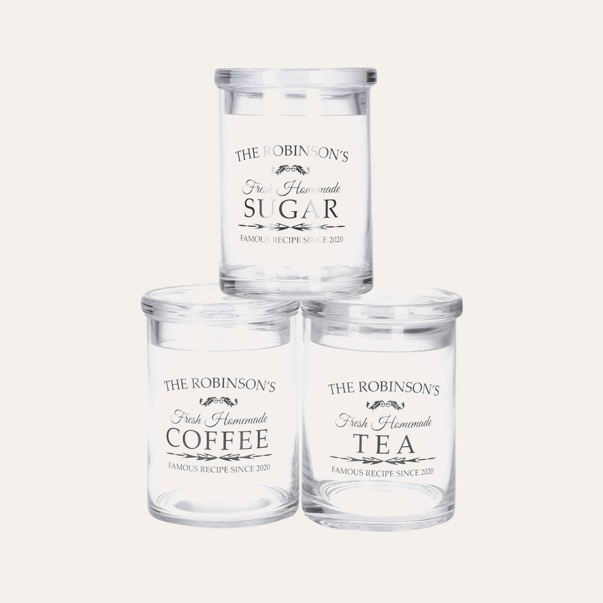 Trío de Botes de Vidrio para Azúcar, Café y Té
