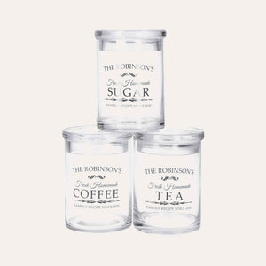 Trío de Botes de Vidrio para Azúcar, Café y Té