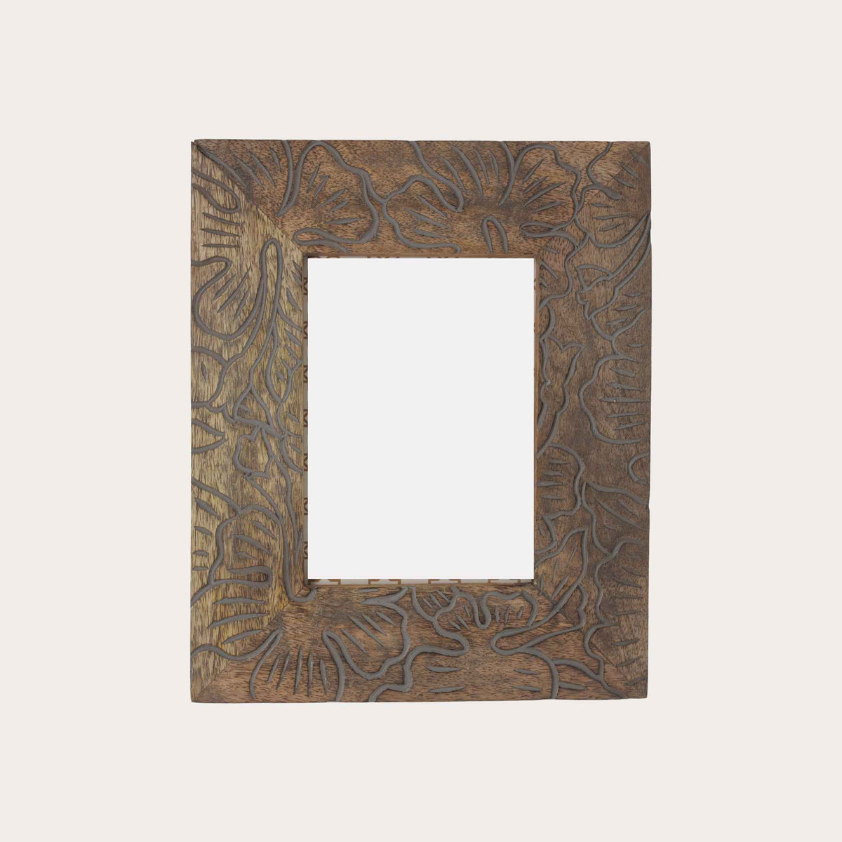 Hand Carved Floral Photo Frame in Wood