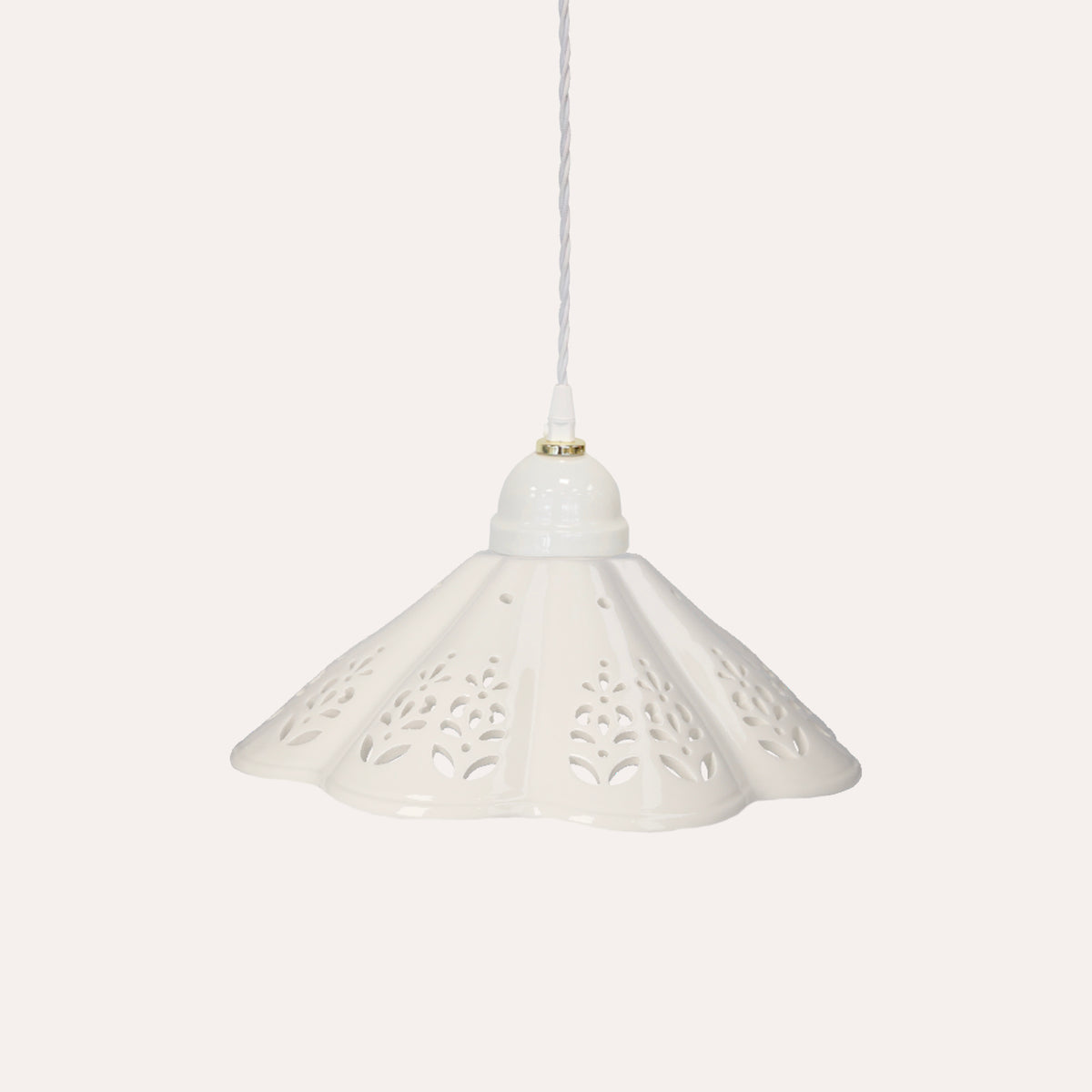 Lampadario Traforato con Treccia in Ceramica Bianca Traforata Ø. 38cm