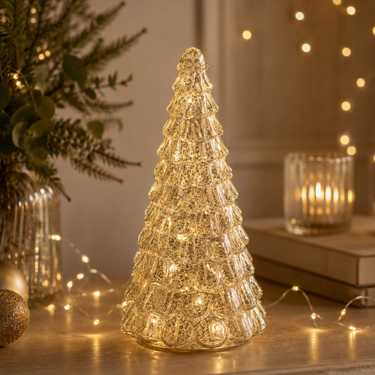 Albero di Natale con LED in Plastica Champagne H.18 cm - KeyHome Store
