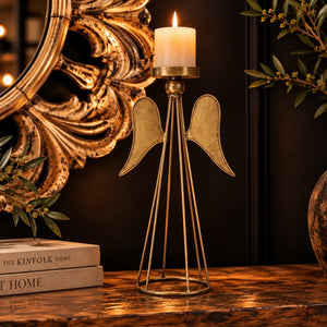 Castiçal Anjo em Metal Dourado H.37x12 cm - KeyHome Store