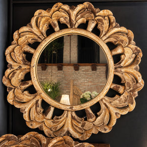 Specchio Sole con Cornice in Legno Marrone Ø.90 cm - KeyHome Store