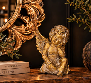 Anjo Pensador em Resina Dourada H.25 cm - KeyHome Store