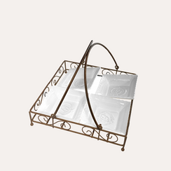 Antipastiera Porta Salse 25x25 cm in Ceramica con Supporto in Ferro