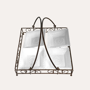 Antipastiera Porta Salse 25x25 cm in Ceramica con Supporto in Ferro