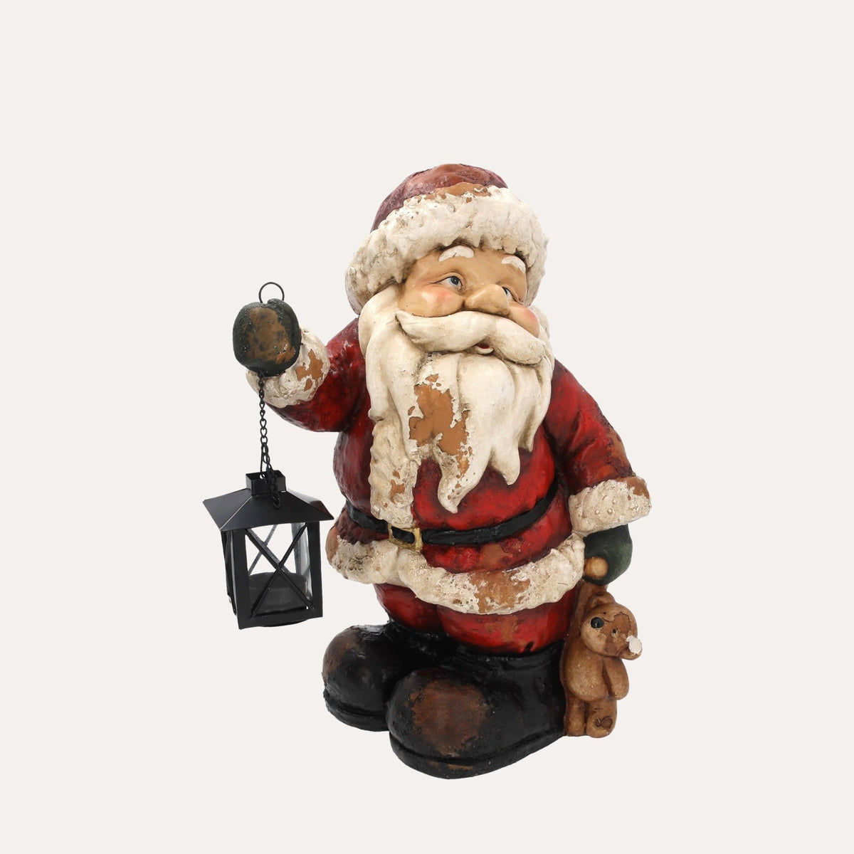 Babbo Natale con Orsetto e Lanterna in Resina H.45x35x27 cm
