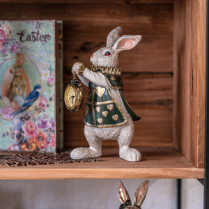 Bianconiglio con Orologio in Resina Bianco e Verde H.24 cm - KeyHome Store