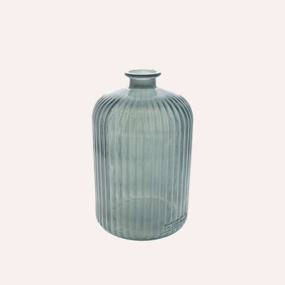 Botella de vidrio reciclado acanalado aguamarina Al.23x14 cm