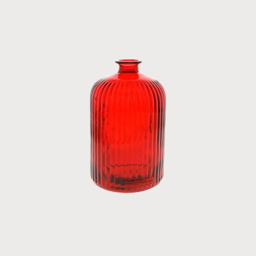 Botella de vidrio acanalado (14x23cm) - Rojo