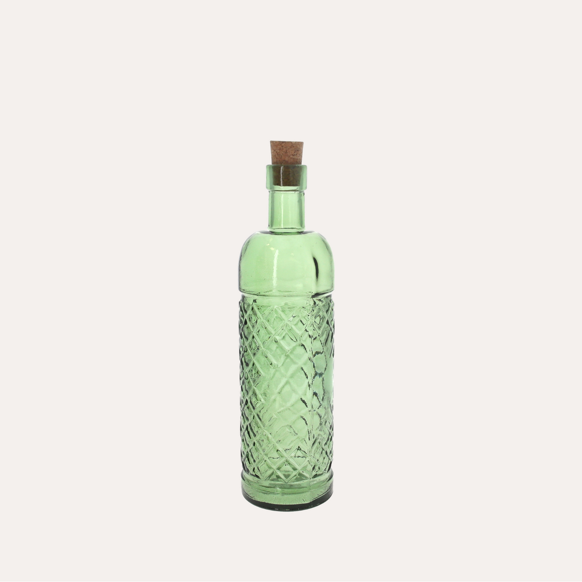 Botella de vidrio verde con tapón Al.25x6,5 cm