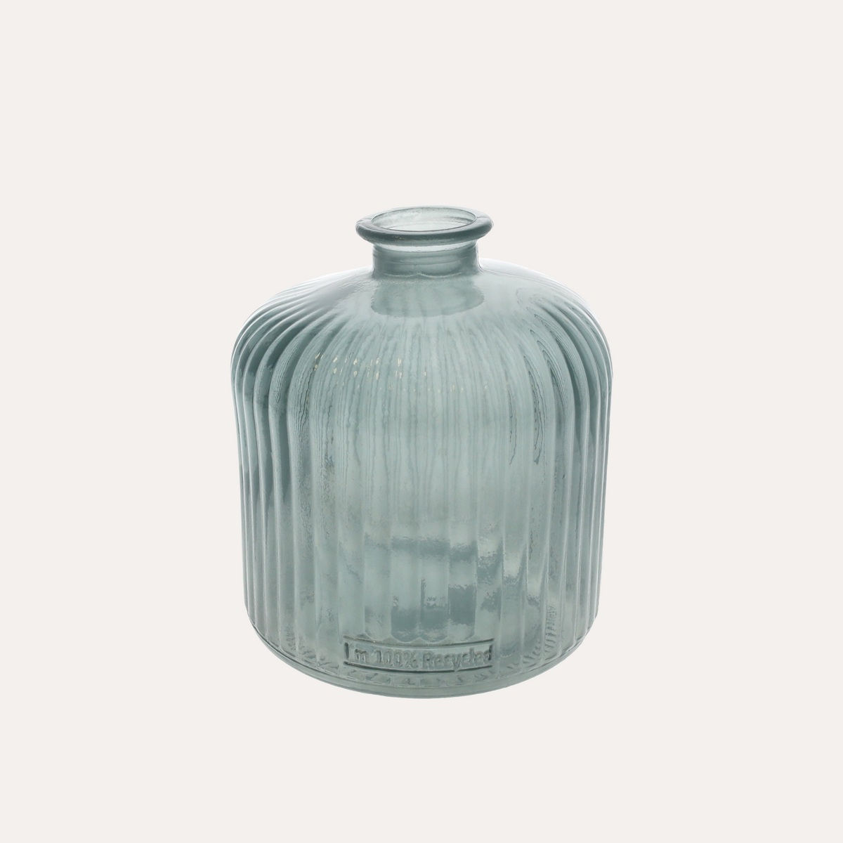 Botella de vidrio reciclado acanalado aguamarina Al.17x14 cm