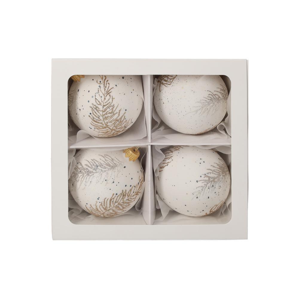 Set di 4 Palline di Natale in Vetro Bianco