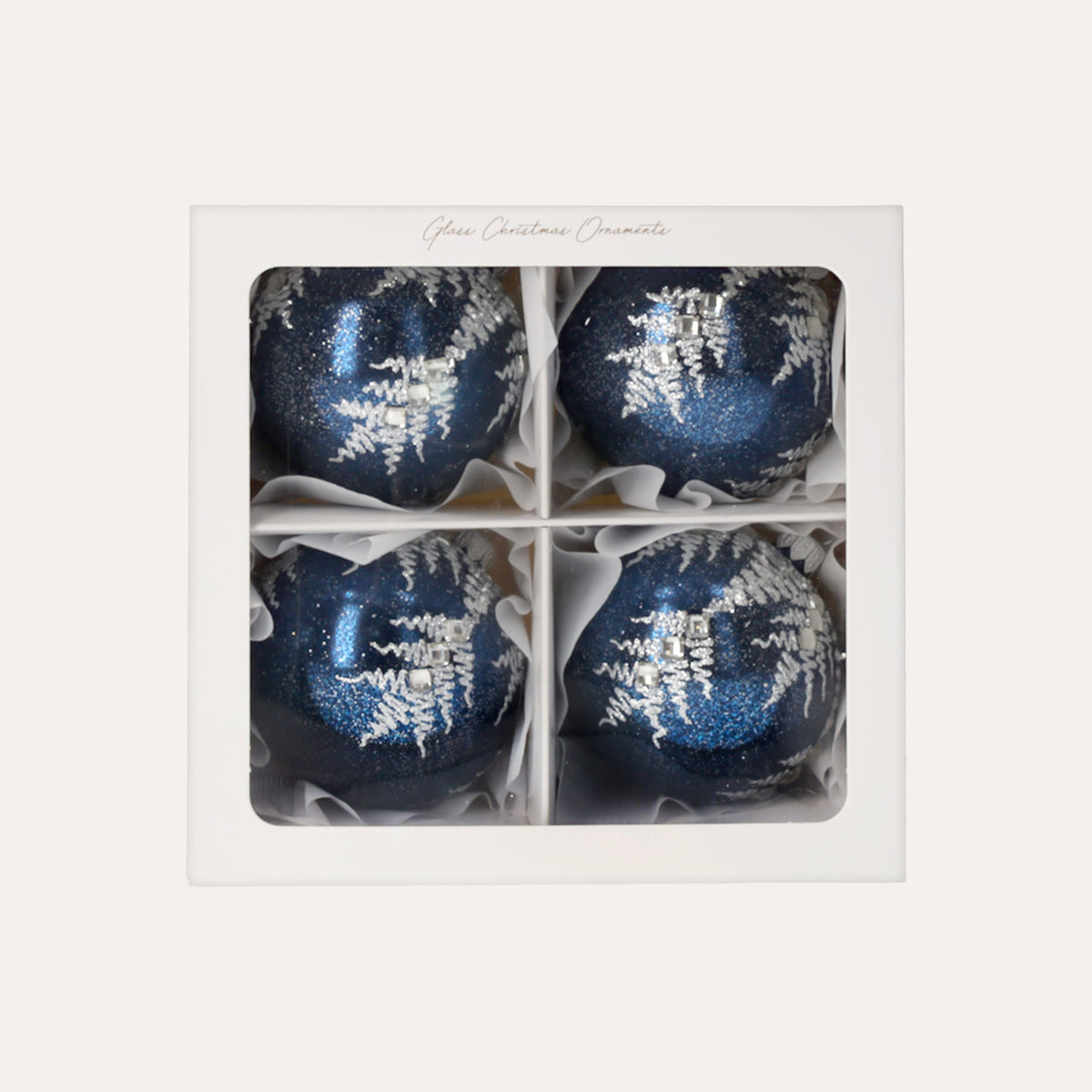 Set di 4 Palline in Vetro Blu con Dettagli Argento