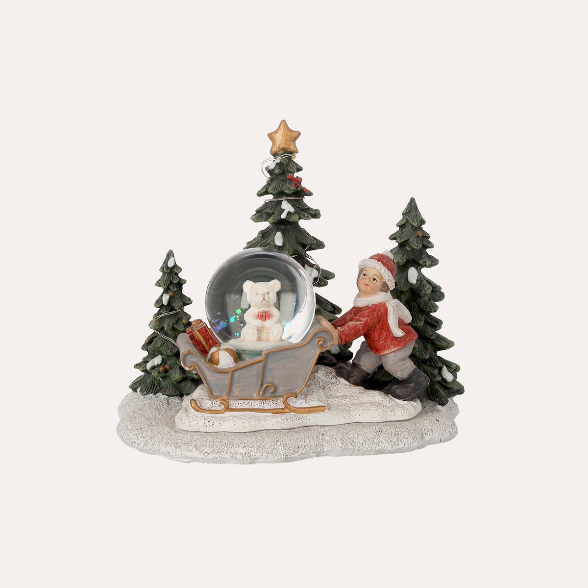 Bimbo Decorativo natalizio con Sfera e luci LED – H 13 x L 15 x P 12 cm