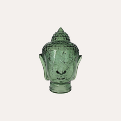Testa Buddha Decorativa in Vetro Verde H. 30 cm