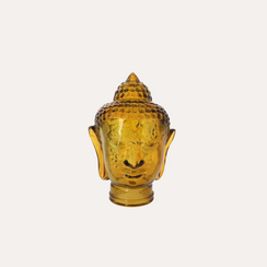 Testa Buddha Decorativa in Vetro Giallo H. 30 cm