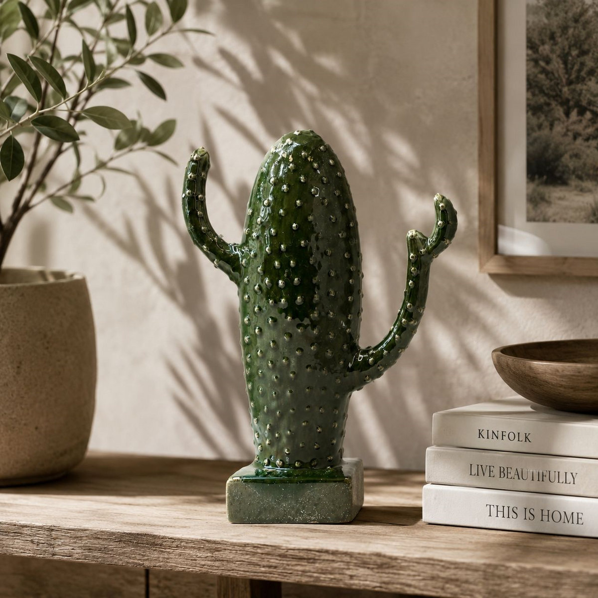 Cactus Decorativo in Ceramica Verde H.36x27x8,5 cm