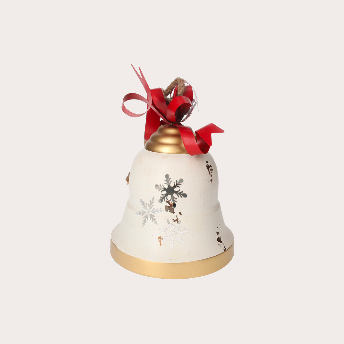 Christmas Bell in White Tin with Red Bow