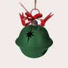Cloche de Noël avec noeud rouge en métal vert H.30x22 cm