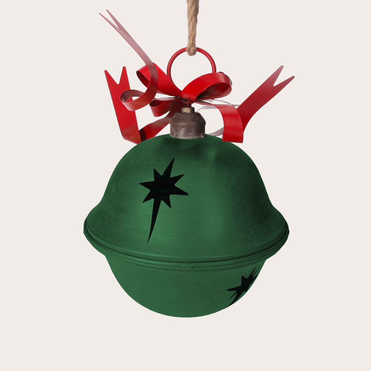 Grüne Weihnachtsglocke aus Metall mit roter Schleife