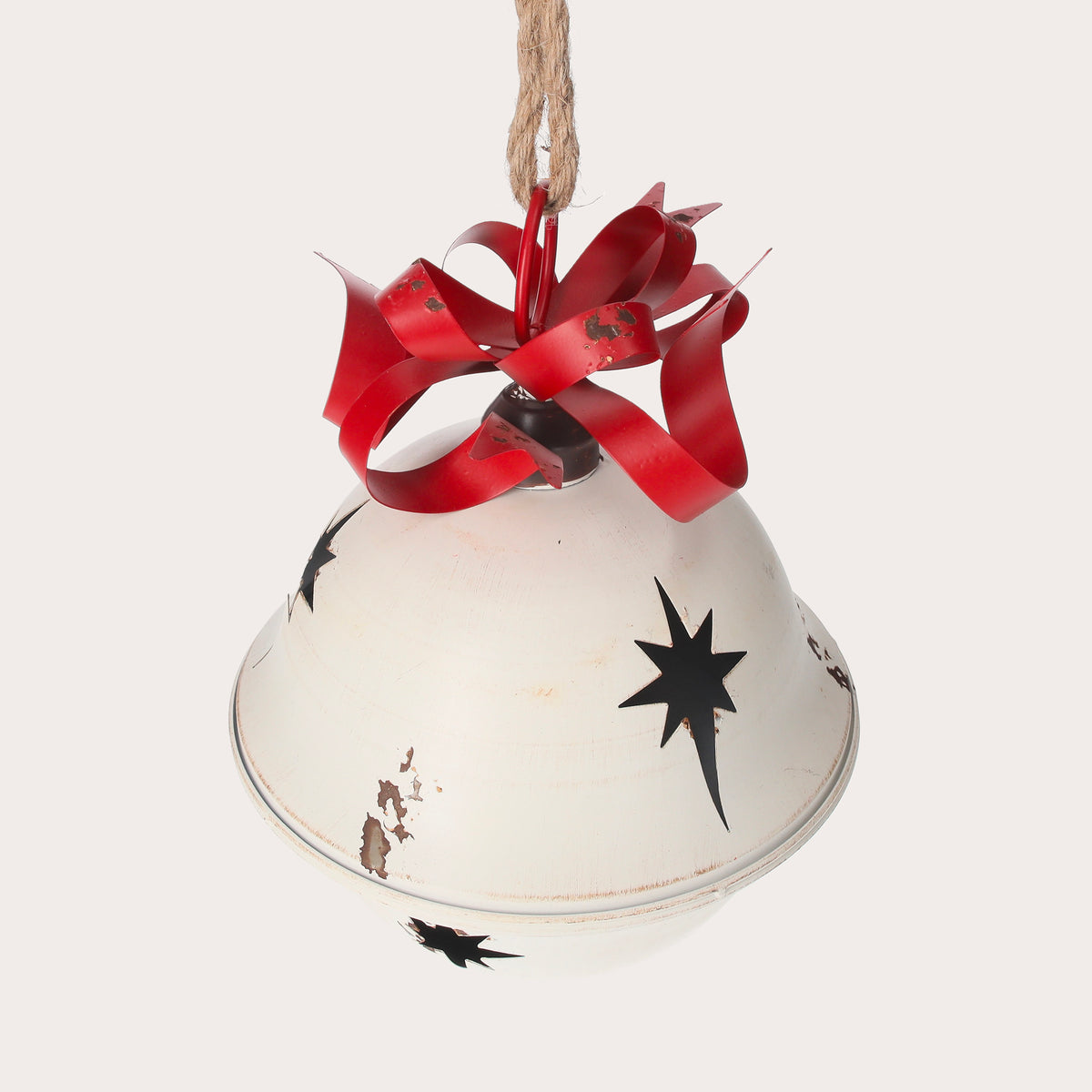 Weiße Weihnachtsglocke aus Metall mit roter Schleife