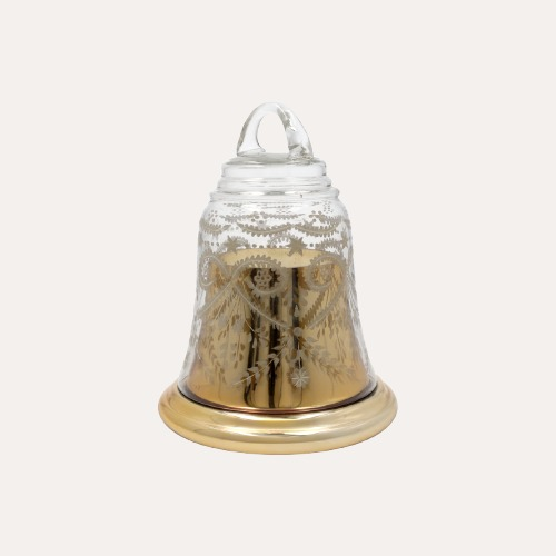 Candela Campana Gold Piccola in Vetro H.20x14 con Scatola