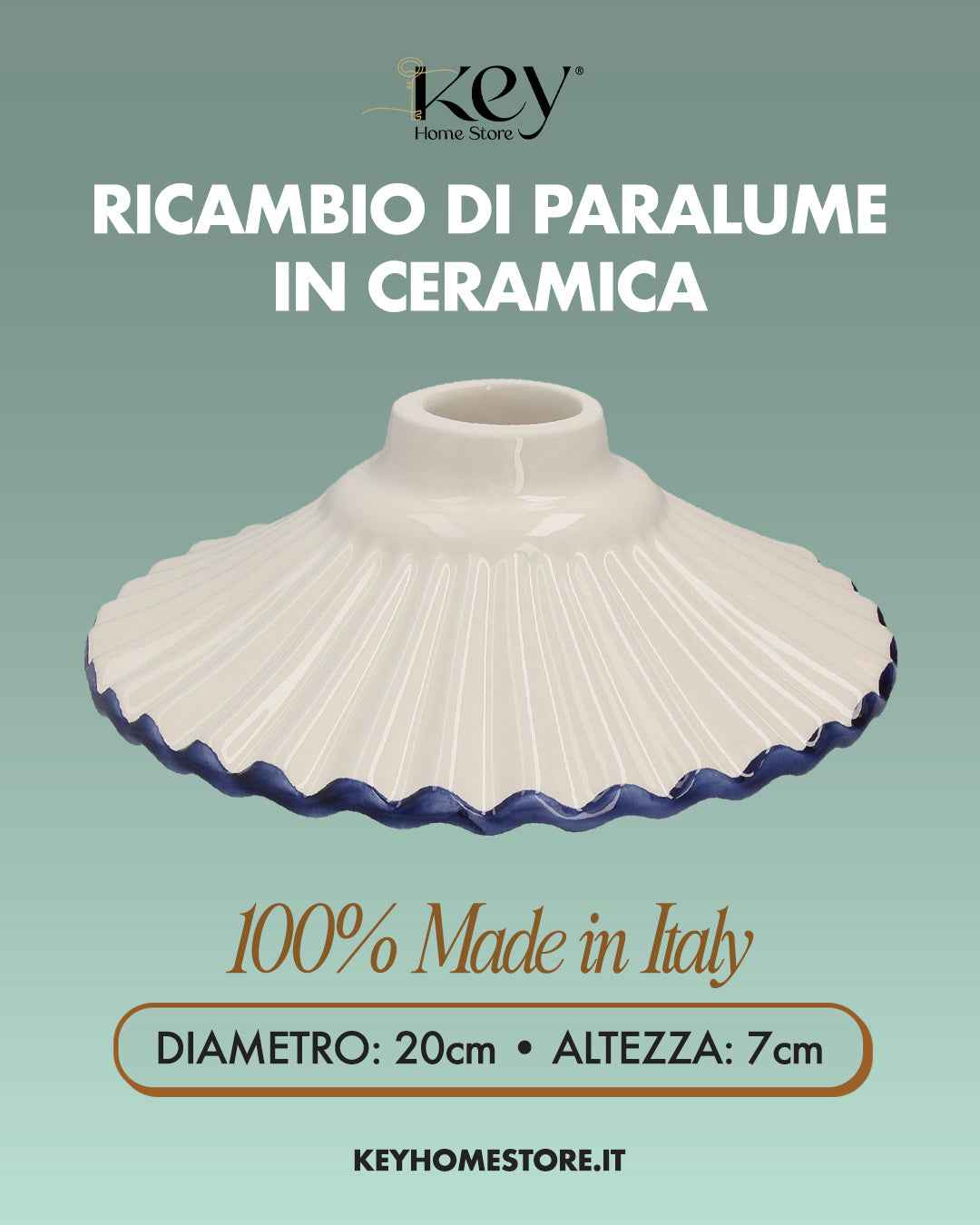 Paralume in Ceramica Bianca con Bordo Blu - Made in Italy diametro 20 cm