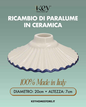 Paralume in Ceramica Bianca con Bordo Blu - Made in Italy diametro 20 cm