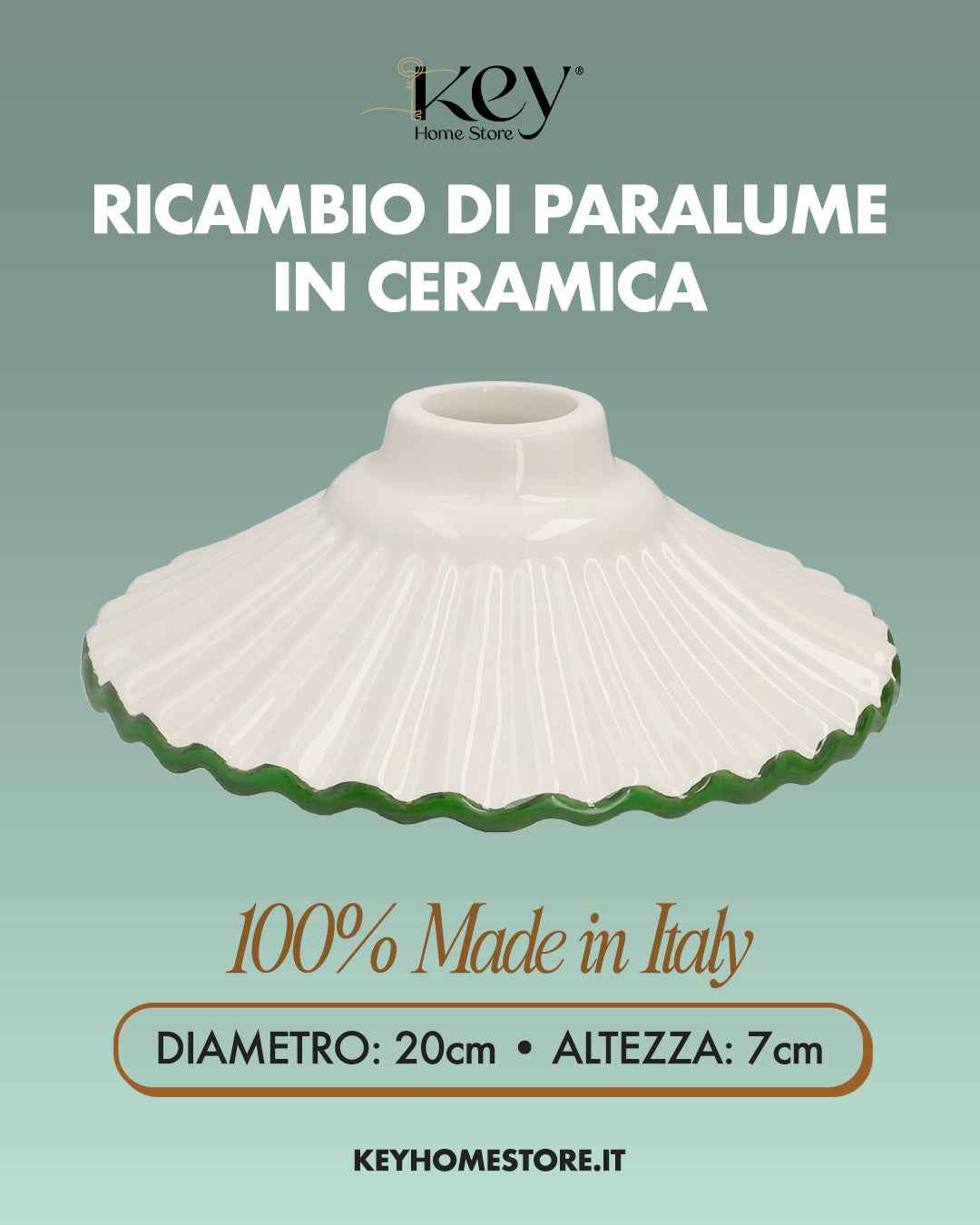 White Ceramic Lampshade with Green Edge