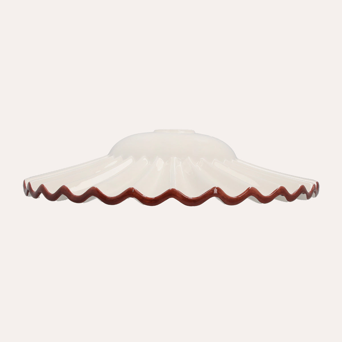 Paralume in Ceramica Ondulato Bianco con Bordo Marrone Ø 39 cm