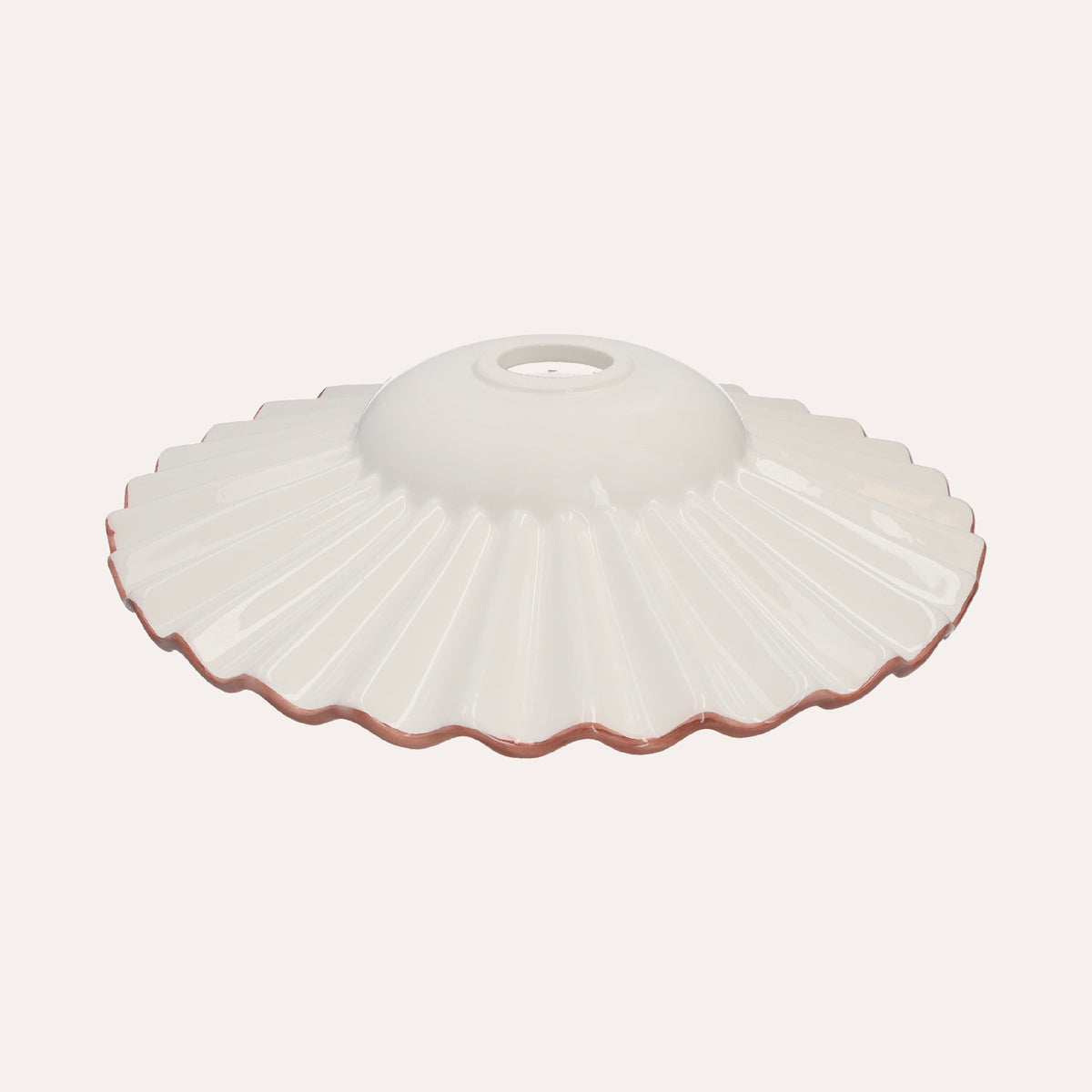 Paralume in Ceramica Ondulato Bianco con Bordo Rosa Ø 39 cm