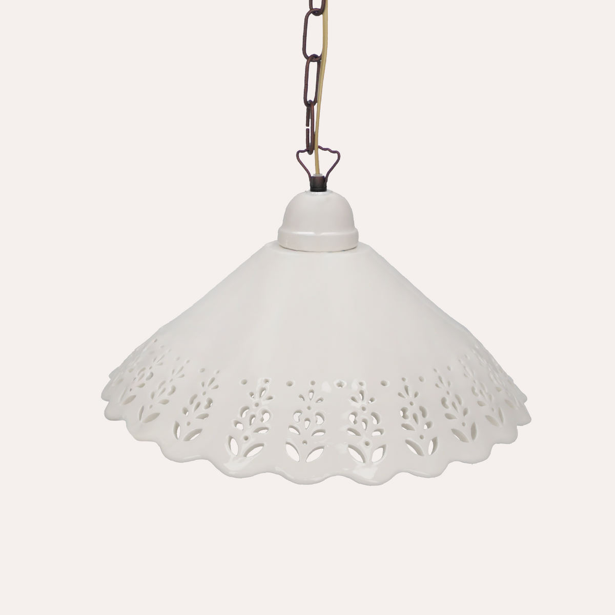 Lampadario Rustico in Ceramica Bianca Traforata Ø 40 cm