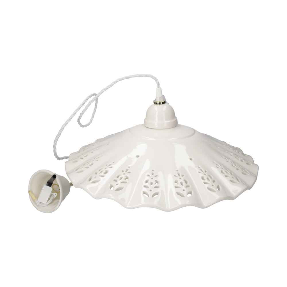 Lampadario a Sospensione in Ceramica Bianca Finitura Lucida - 43 cm