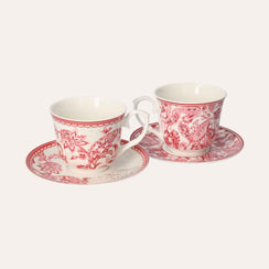 Set 2 Tazze con Piattino in Porcellana Decorata Rosso – Stile Classico