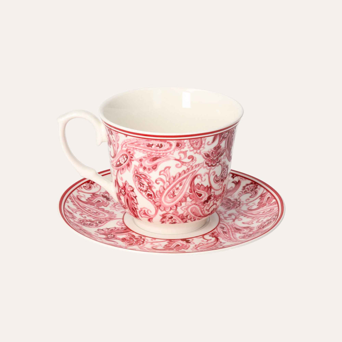 Set 2 Tazze con Piattino in Porcellana Decorata Rosso – Stile Classico