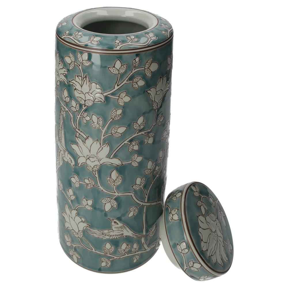 Potiche in Marine Green Porcelain with White Arabesque