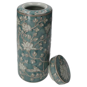 Potiche in Marine Green Porcelain with White Arabesque