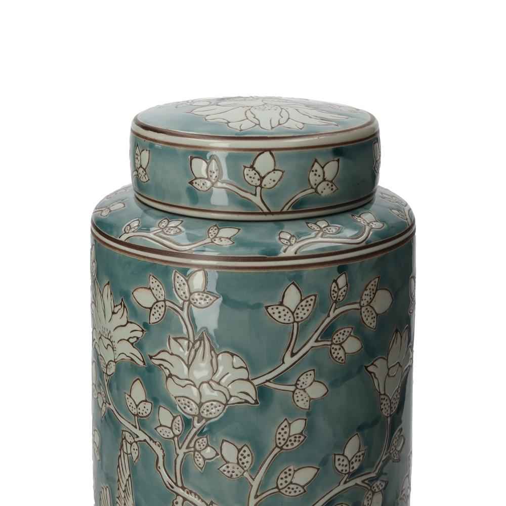 Potiche de Porcelana Verde Marino con Arabescos Blancos