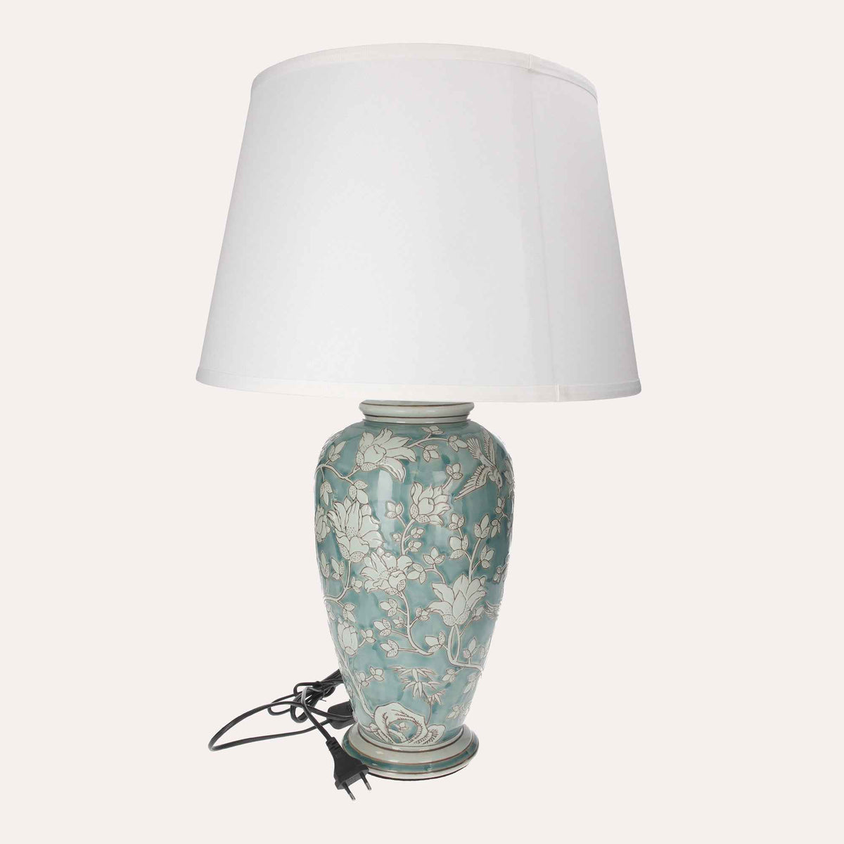 Lampada in Ceramica Verde Acquamarina con Paralume Bianco