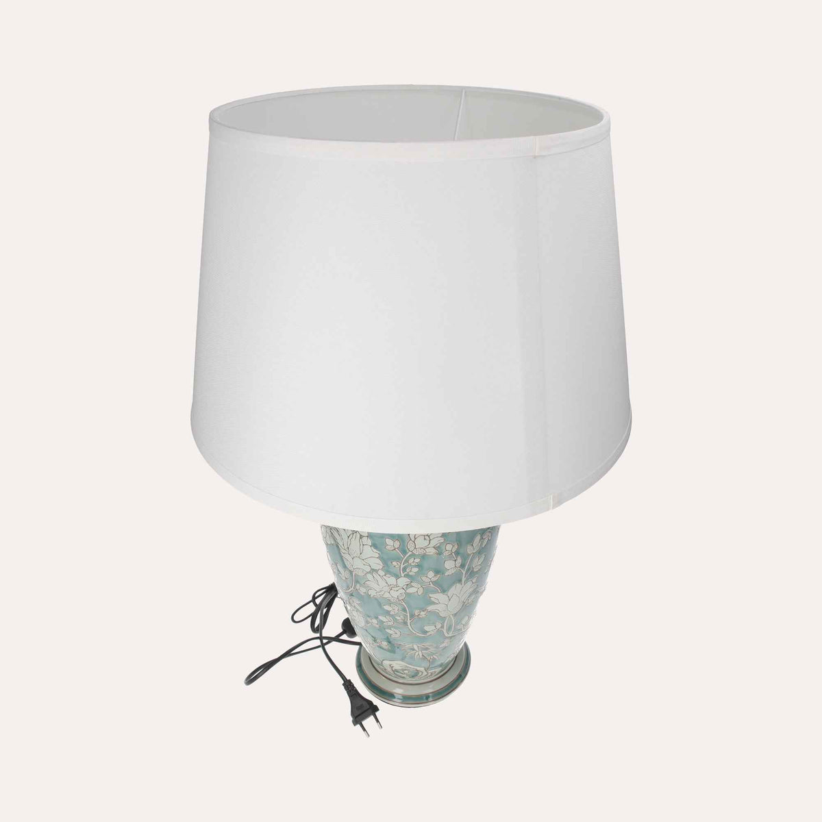 Lampe en céramique vert aigue-marine avec abat-jour blanc