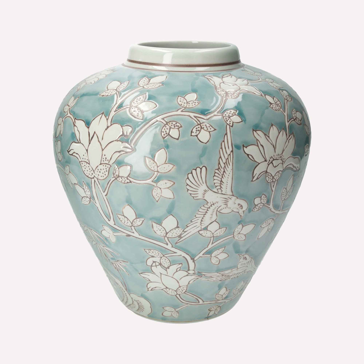 Vaso Elegante in Porcellana Verde Marino con Arabesque Bianchi