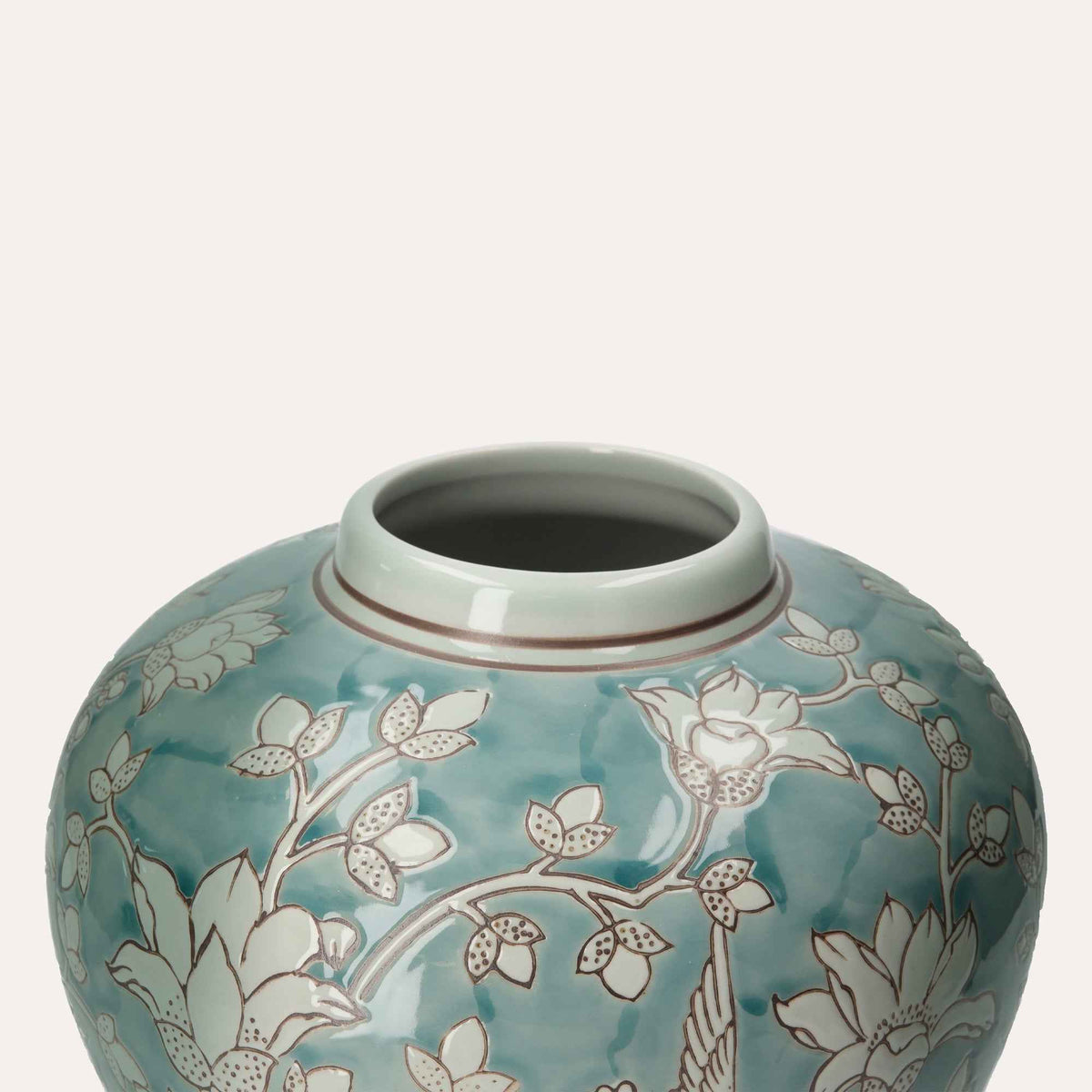 Elegant Vase in Marine Green Porcelain with White Arabesque