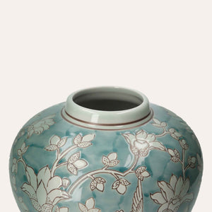 Elegant Vase in Marine Green Porcelain with White Arabesque