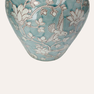 Elegant Vase in Marine Green Porcelain with White Arabesque