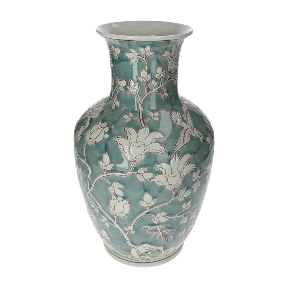 Marine Green Porcelain Vase with White Arabesque
